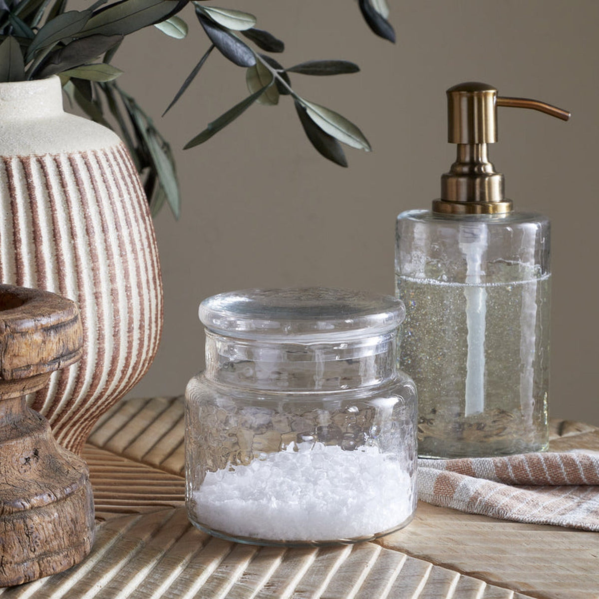 Ilcoso Recycled Hammered Glass Storage Pot - Clear
