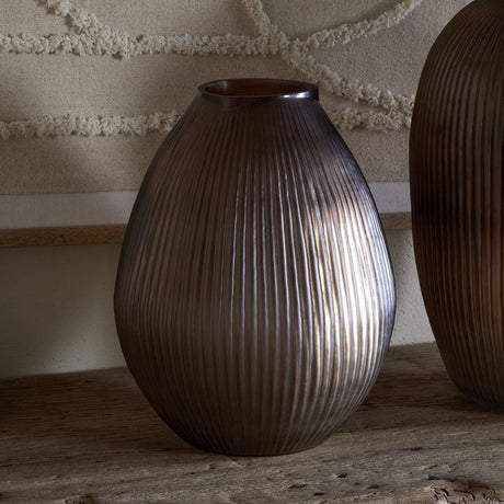 Linsy Small Ribbed Glass Vase - Smoke Brown