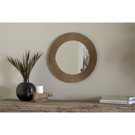 Putali Etched Round Wall Mirror - Antique Brass