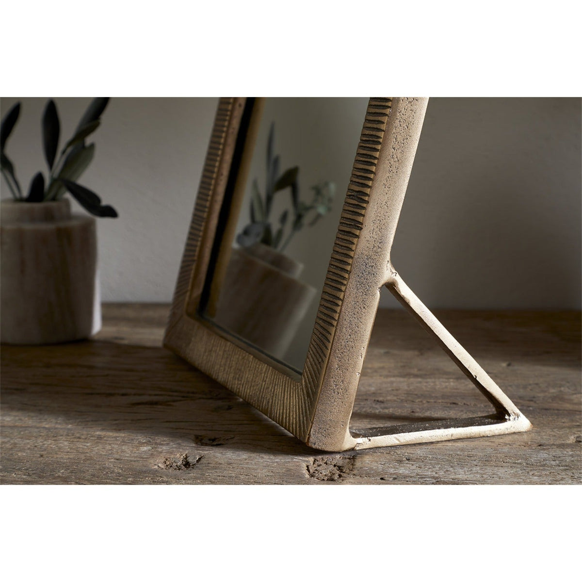 Baja Etched Standing Vanity Mirror - Antique Brass