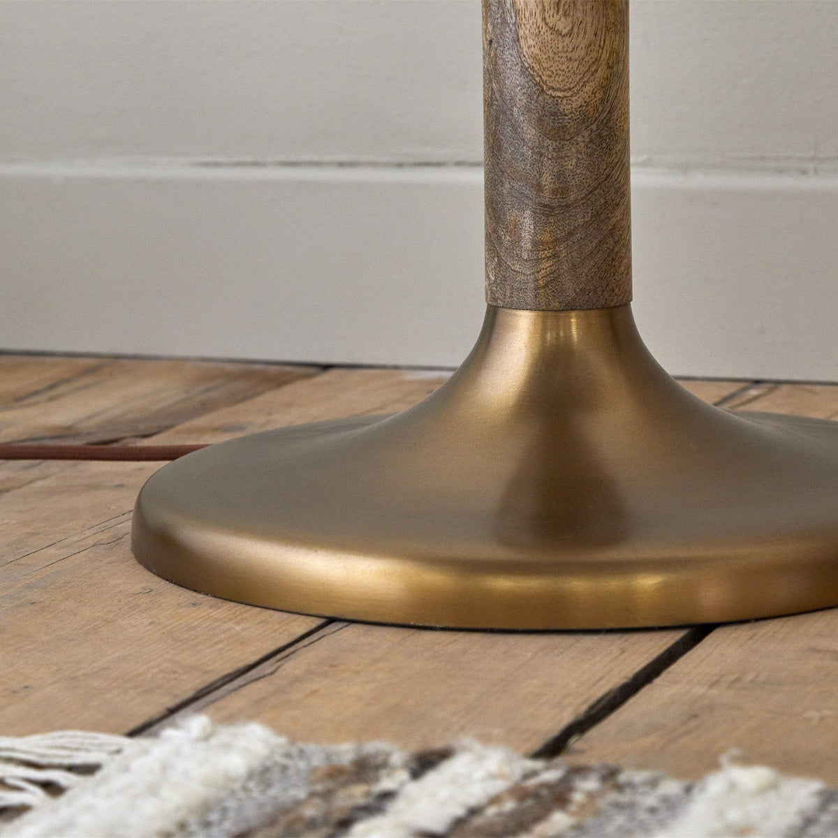 Kera Wood & Metal Floor Lamp Base - Antique Brass