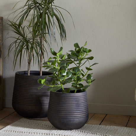 Lmaga Small Grooved Iron Planter - Aged Black