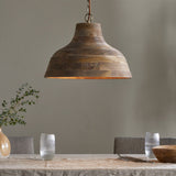 Nadi Grooved Wood Pendant Light - Natural & Antique Brass