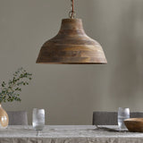 Nadi Grooved Wood Pendant Light - Natural & Antique Brass