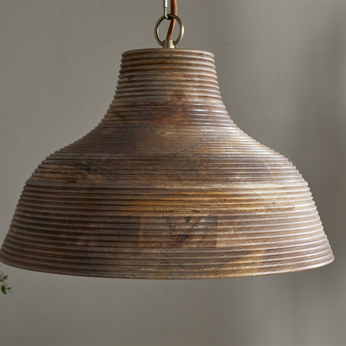 Nadi Grooved Wood Pendant Light - Natural & Antique Brass