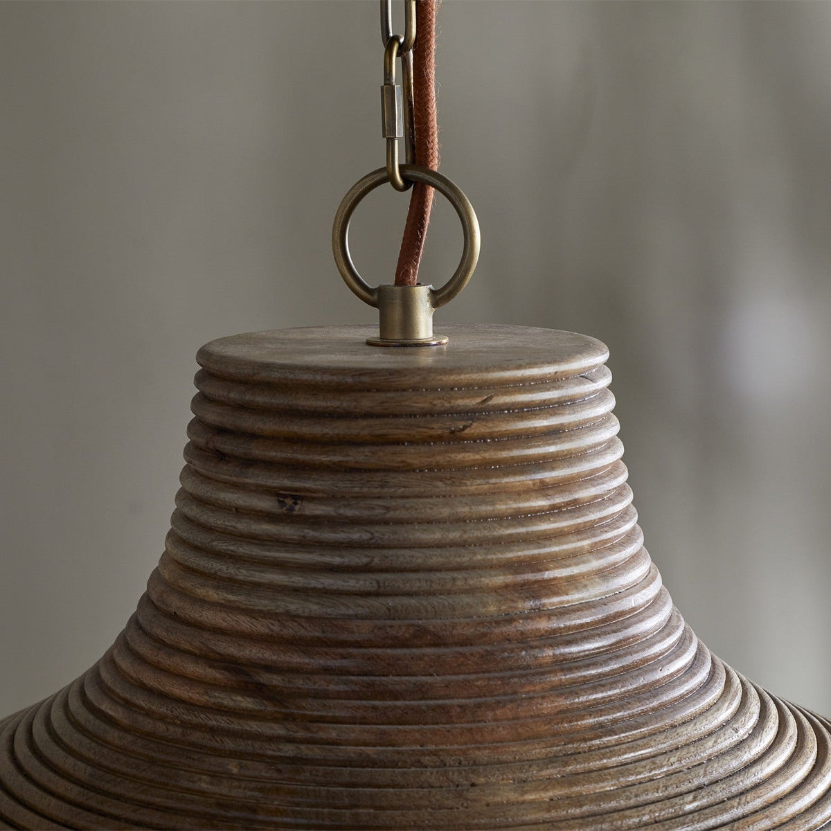 Nadi Grooved Wood Pendant Light - Natural & Antique Brass