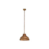 Nadi Grooved Wood Pendant Light - Natural & Antique Brass