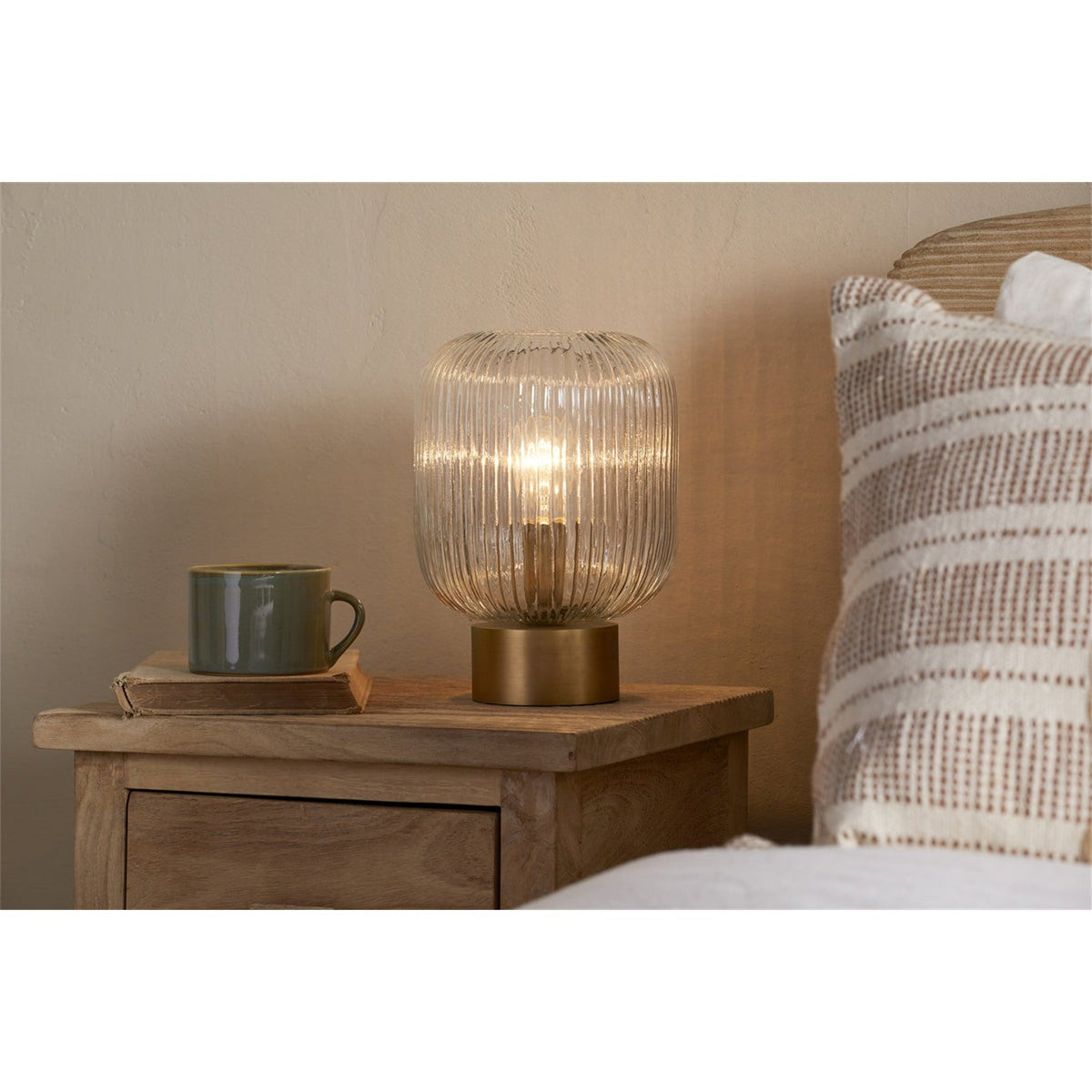 Rizal Fluted Glass Bedside Table Lamp - Antique Brass