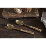 Abani Seagrass Wrapped Salad Servers - Antique Brass