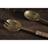 Abani Seagrass Wrapped Salad Servers - Antique Brass