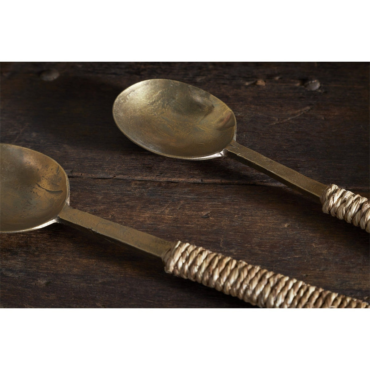 Abani Seagrass Wrapped Salad Servers - Antique Brass