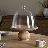 Vivan Mango Wood Cake Stand & Glass Dome - Natural