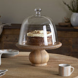 Vivan Mango Wood Cake Stand & Glass Dome - Natural