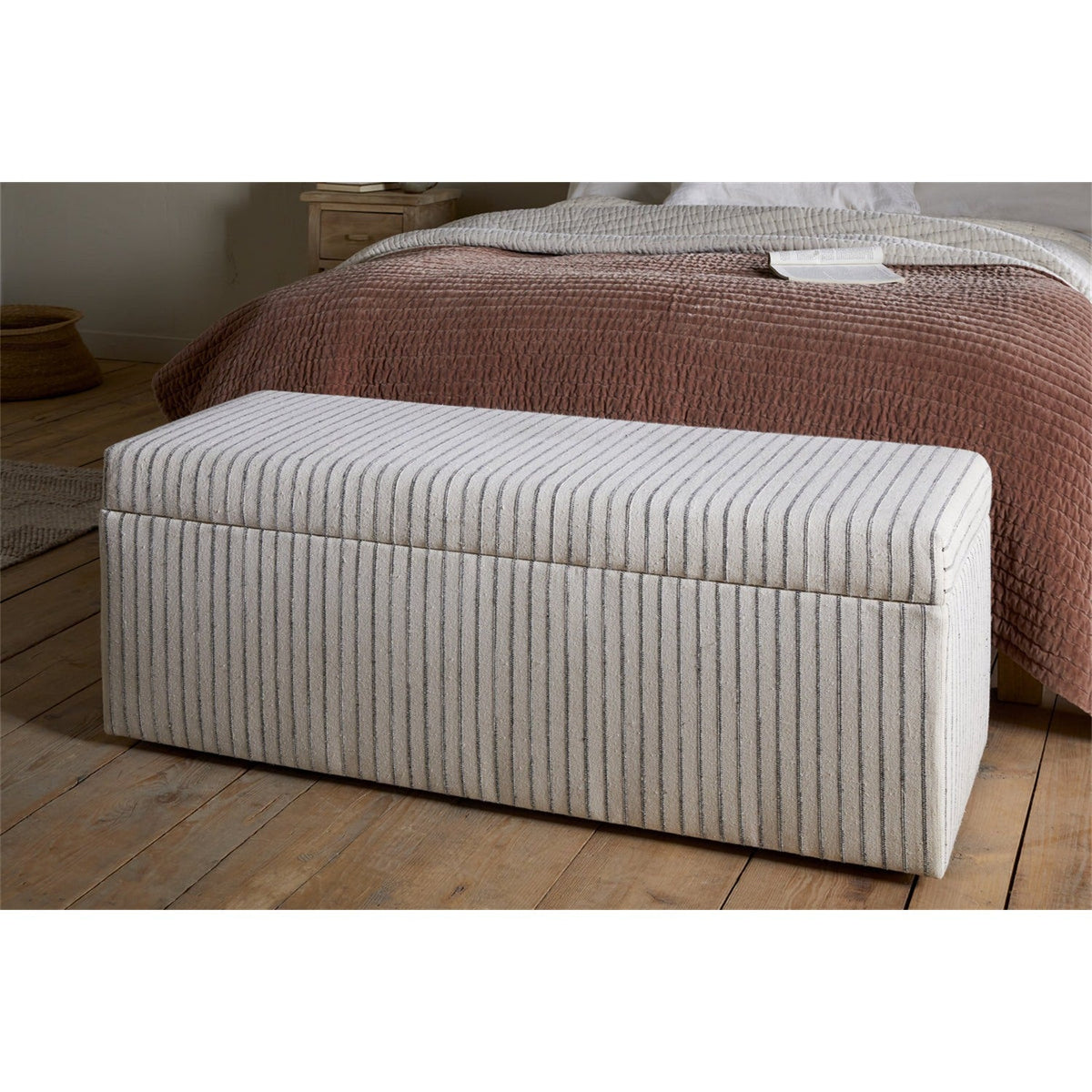 Sanja Cotton & Linen Upholstered Storage Bench - Grey