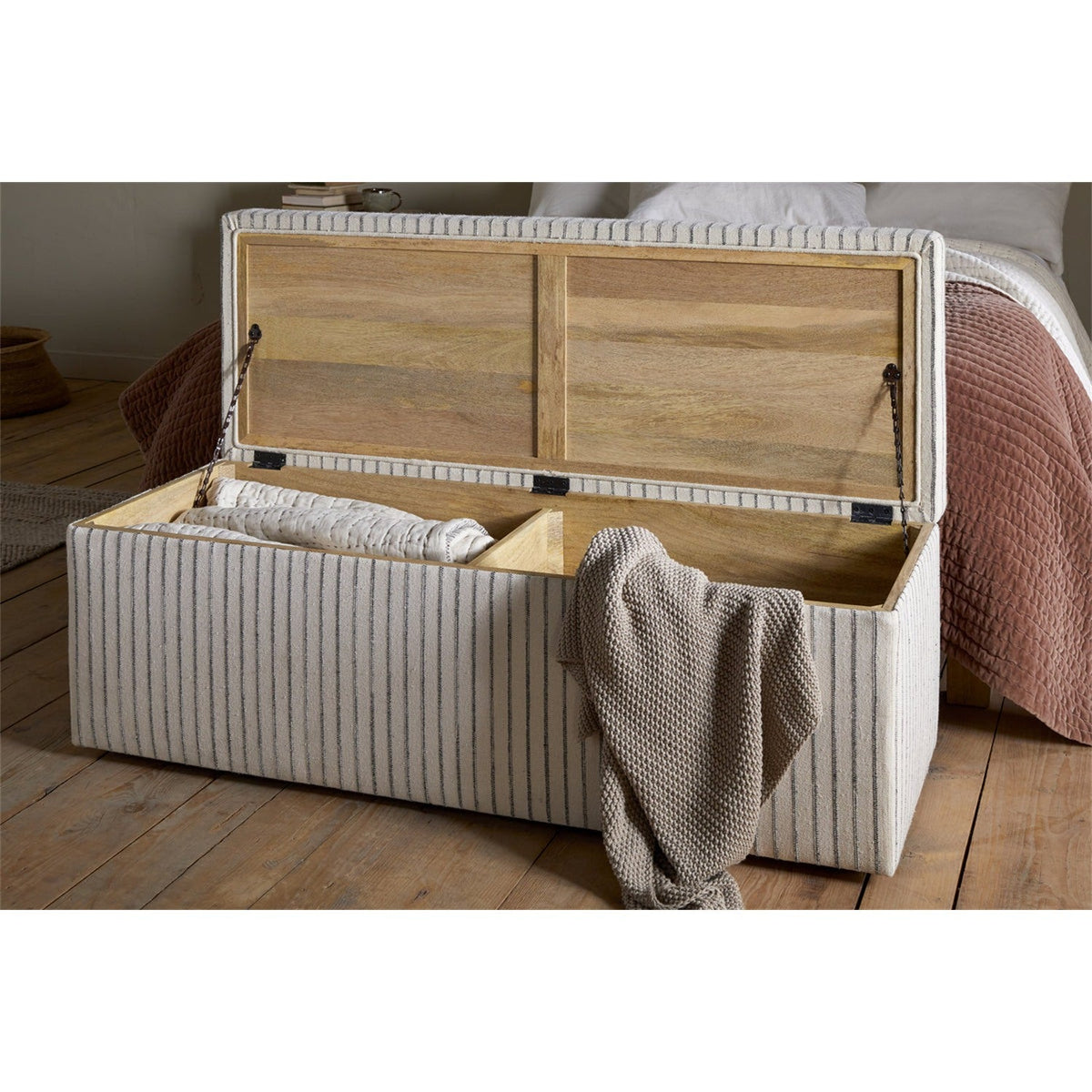 Sanja Cotton & Linen Upholstered Storage Bench - Grey