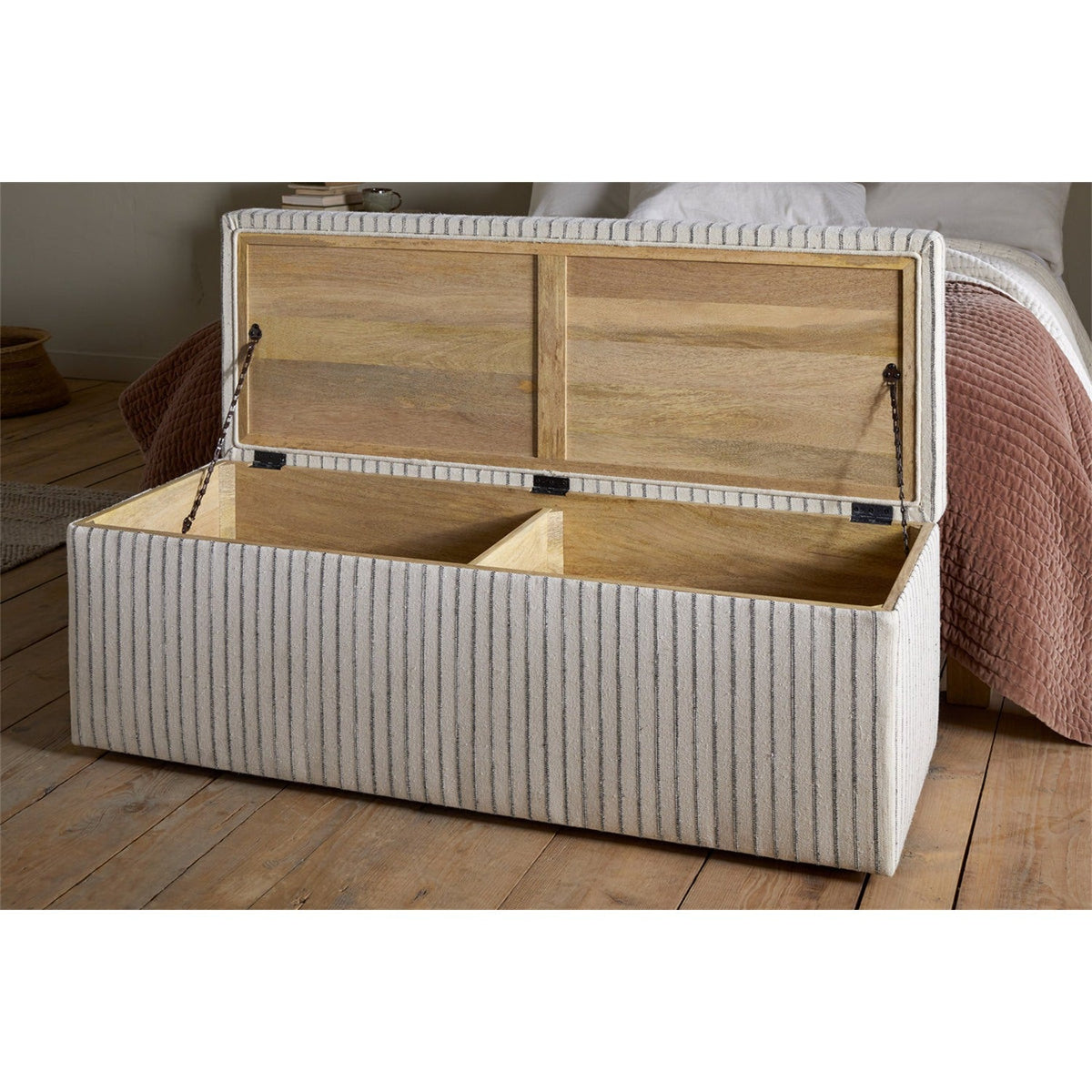 Sanja Cotton & Linen Upholstered Storage Bench - Grey