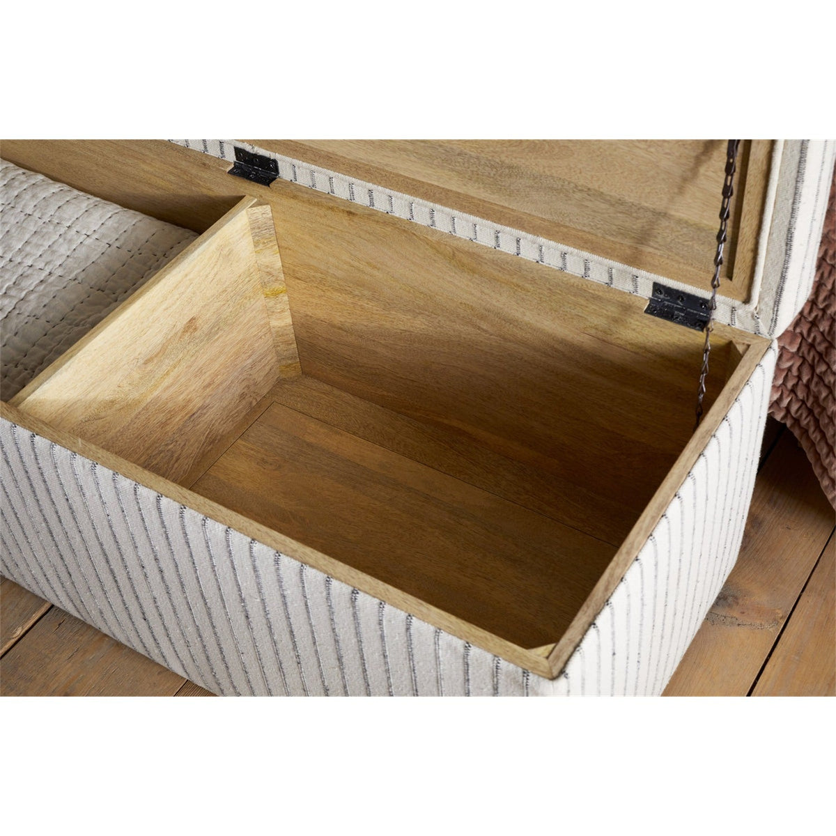 Sanja Cotton & Linen Upholstered Storage Bench - Grey
