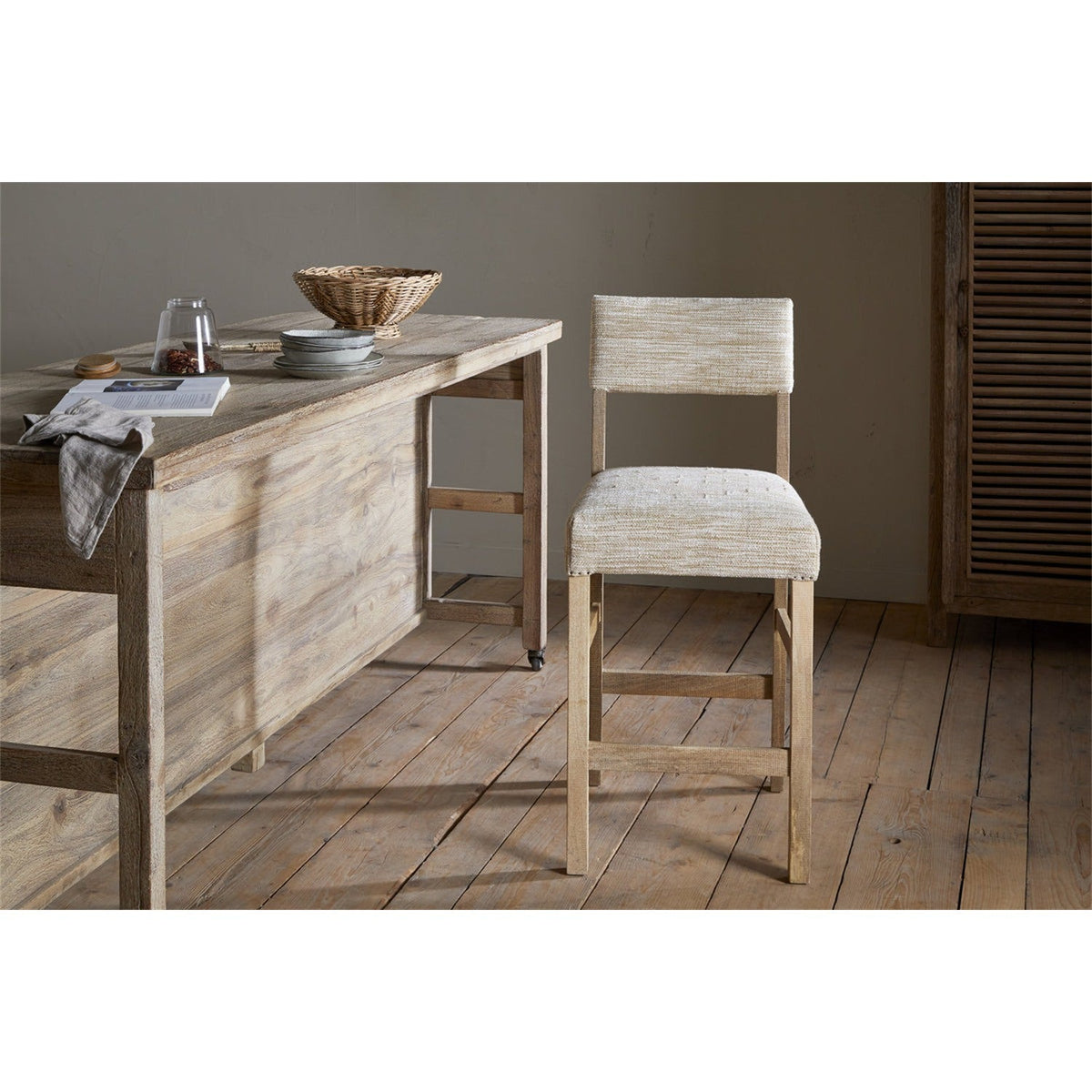 Zoha Cotton & Jute Upholstered Counter Stool - Natural