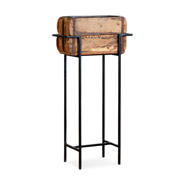 Amazzi Small Reclaimed Wood Plant Stand - Natural & Black