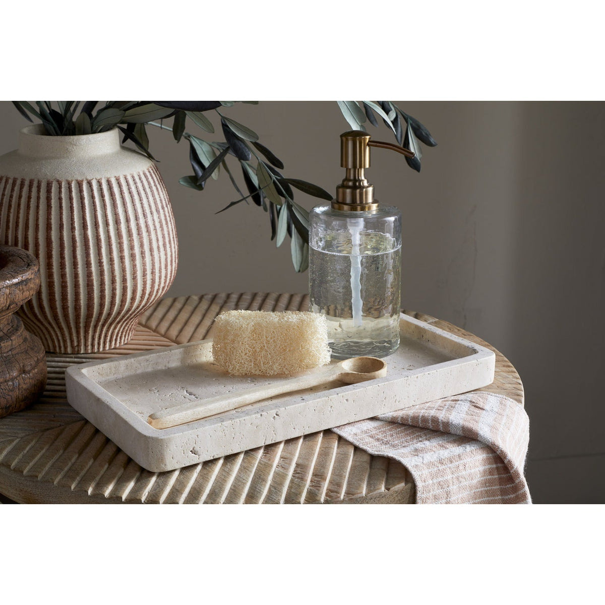 Ganda Large Travertine Vanity Tray - Cream