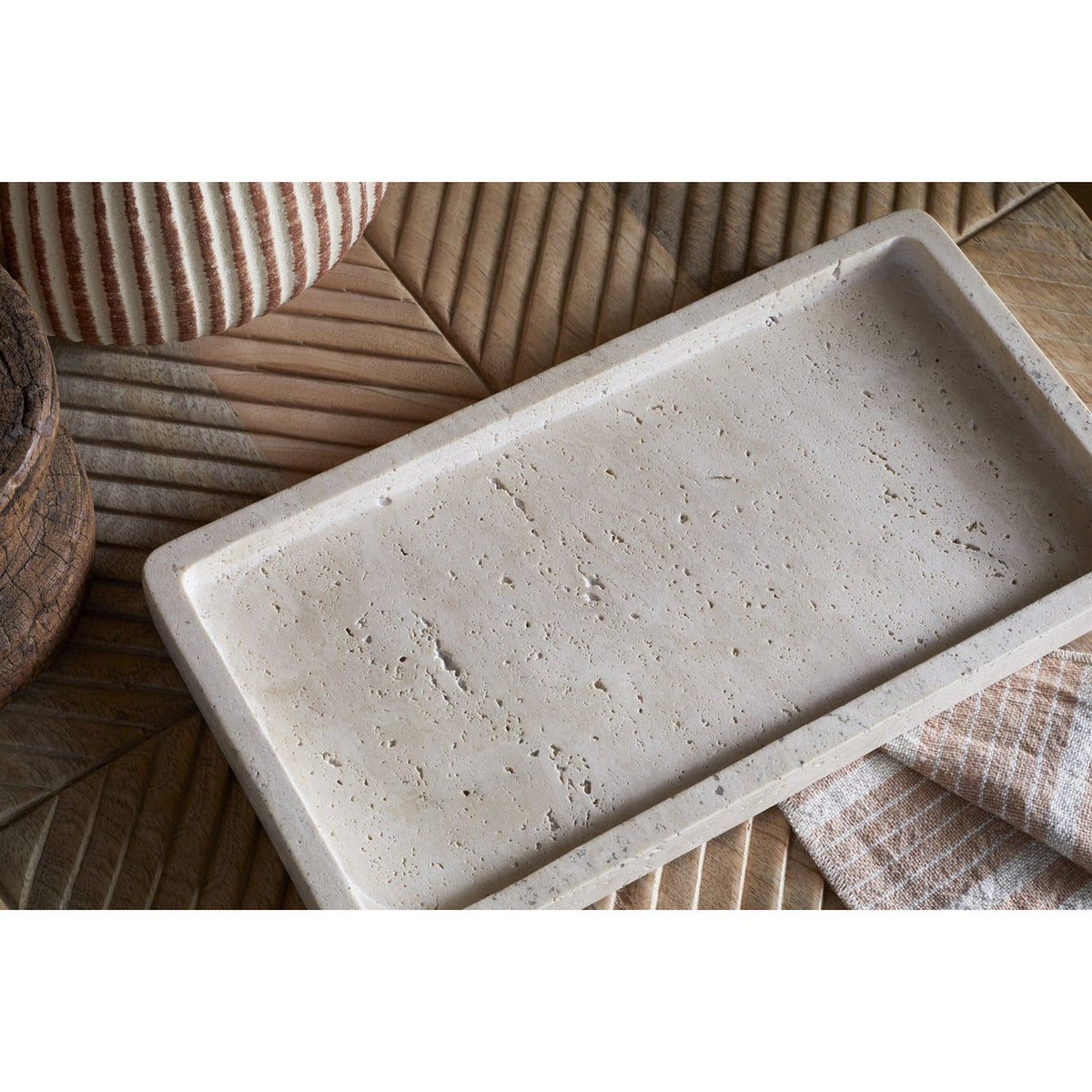 Ganda Large Travertine Vanity Tray - Cream