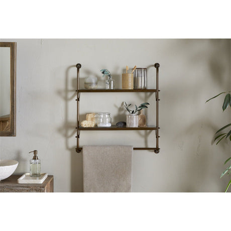 Karura Wall Shelves with Towel Rail - Antique Brass