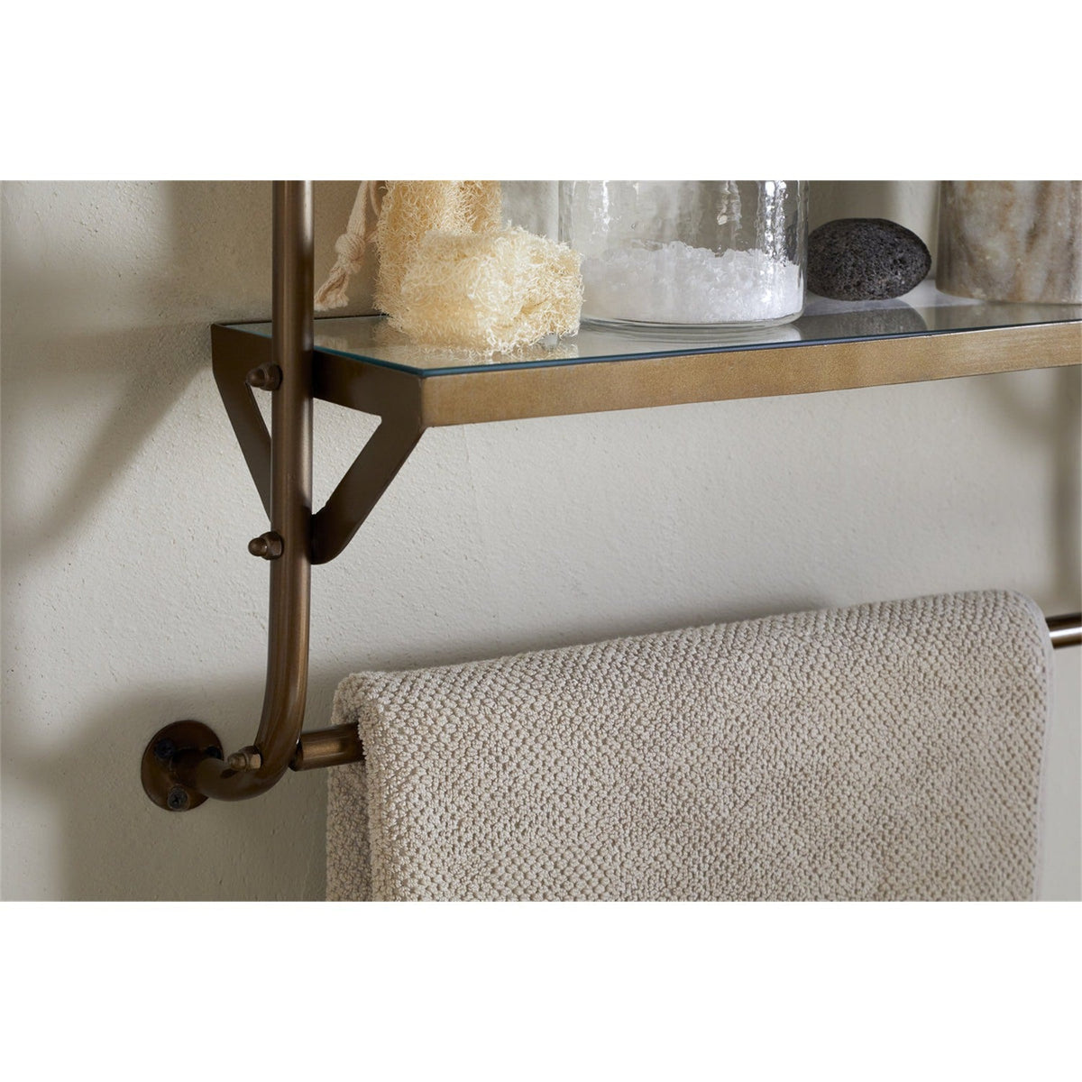 Karura Wall Shelves with Towel Rail - Antique Brass