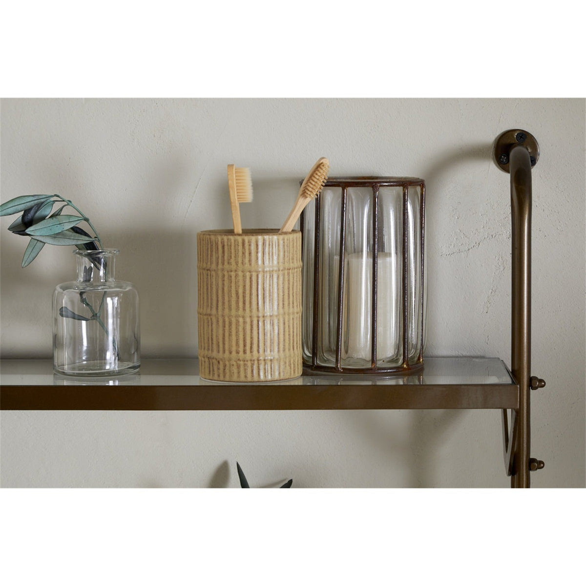 Karura Wall Shelves with Towel Rail - Antique Brass
