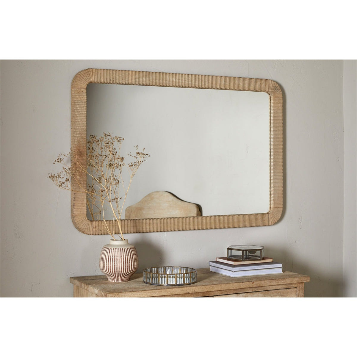 Vivan Rectangular Grooved Wood Wall Mirror - Natural