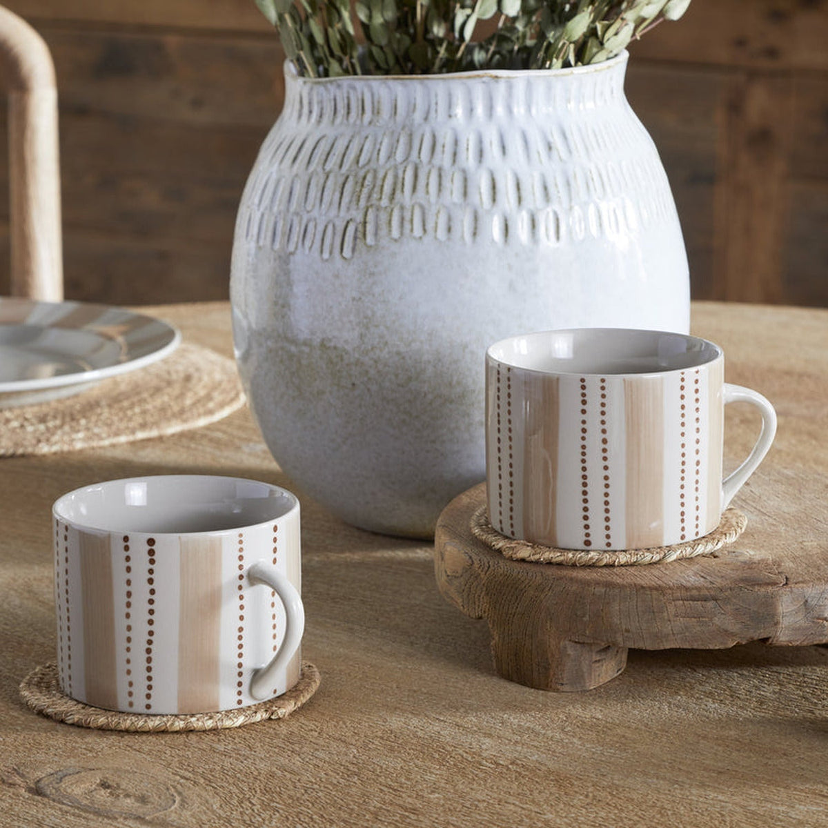 Patthar Large Hand Painted Mug - Cream & Clay - Set of 2