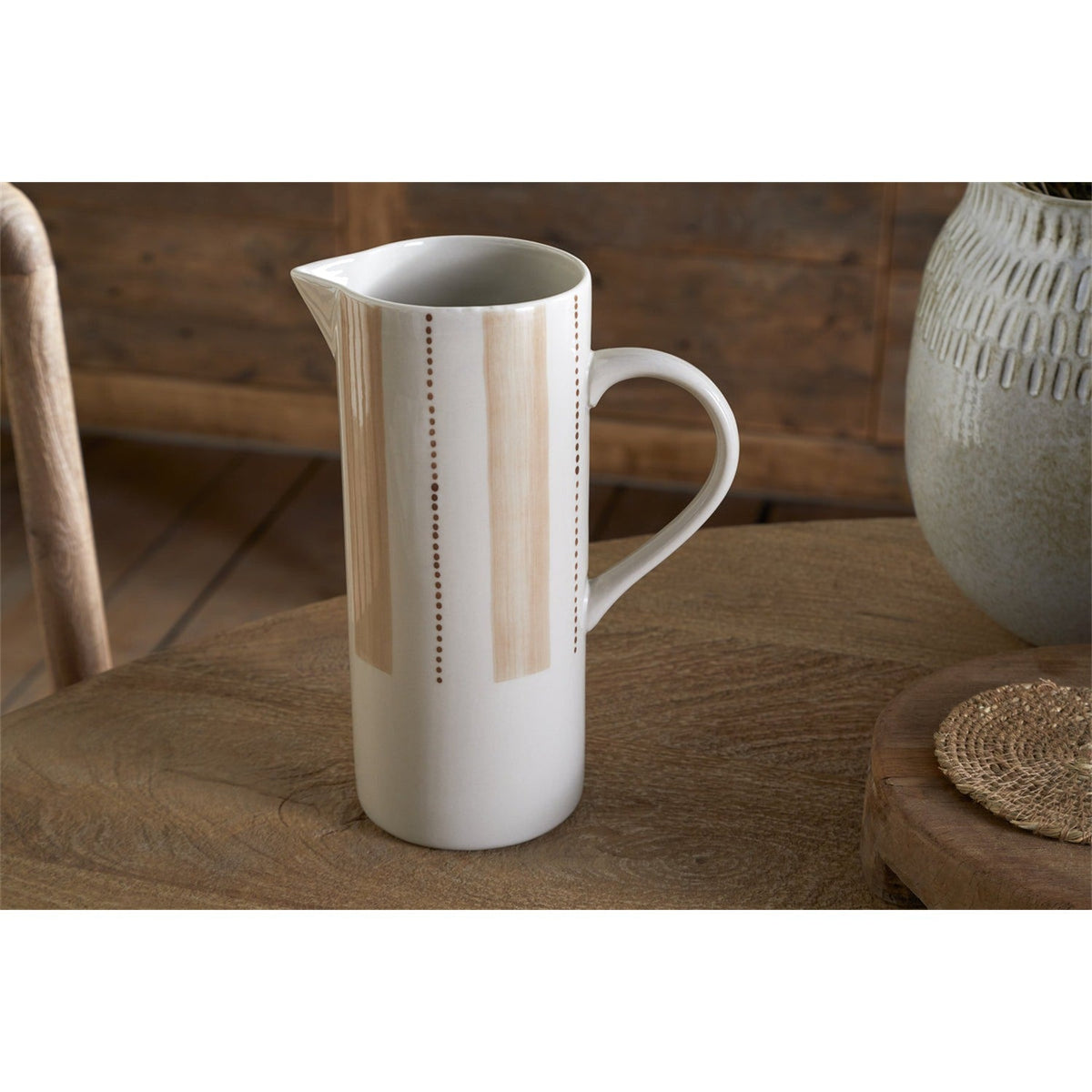 Patthar Large Hand Painted Ceramic Jug - Cream & Clay