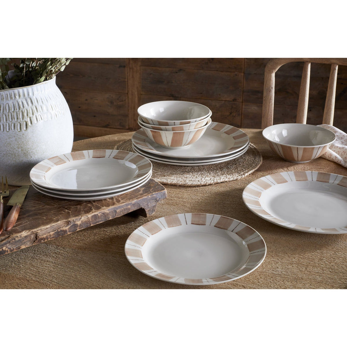 Patthar Dinner Set - Cream & Clay - Set of 12