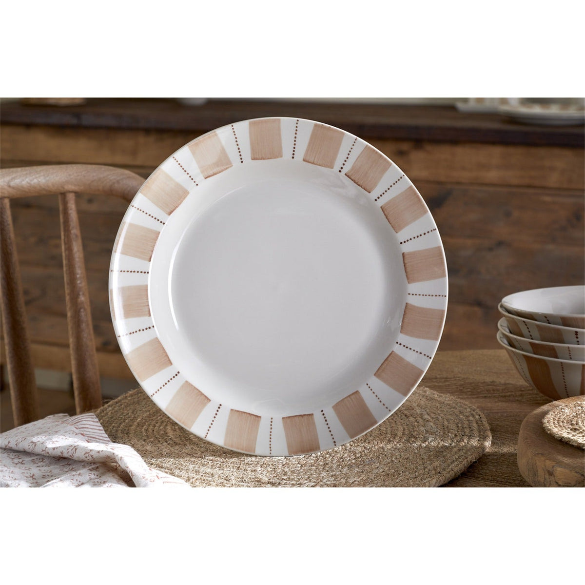Patthar Hand Painted Ceramic Dinner Plate - Cream & Clay