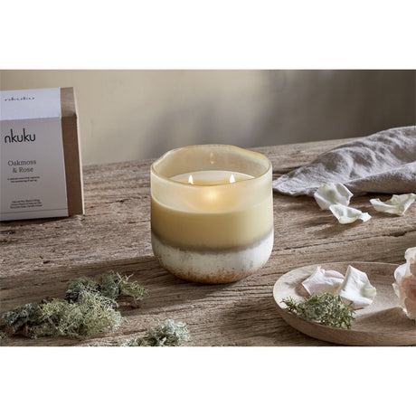 Oakmoss & Rose 3 Wick Scented Candle - Yellow