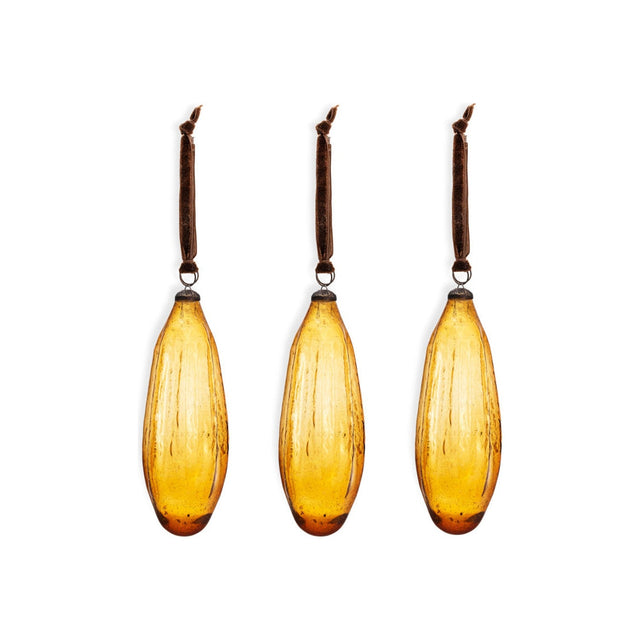 Supara Teardrop Glass Baubles - Ochre - Set of 3