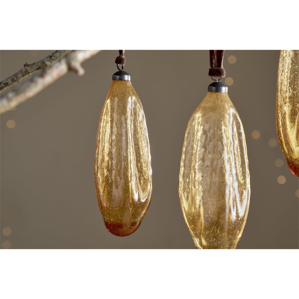 Supara Teardrop Glass Baubles - Ochre - Set of 3