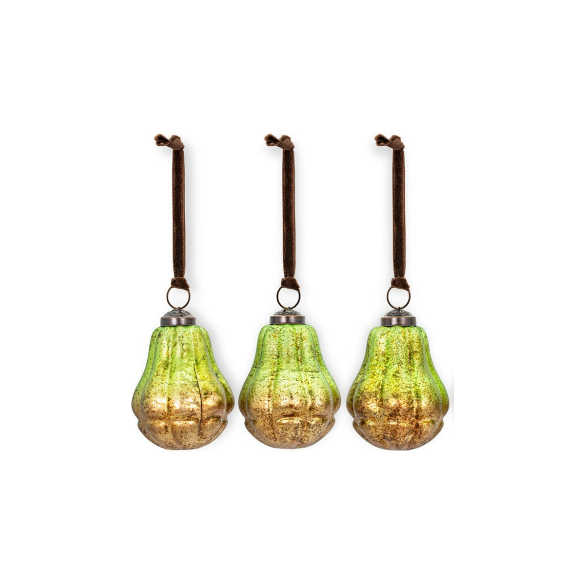 Jasaan Pear Glass Baubles - Green Smoke - Set of 3