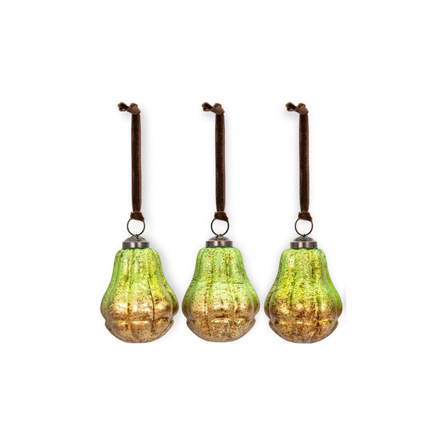 Jasaan Pear Glass Baubles - Green Smoke - Set of 3