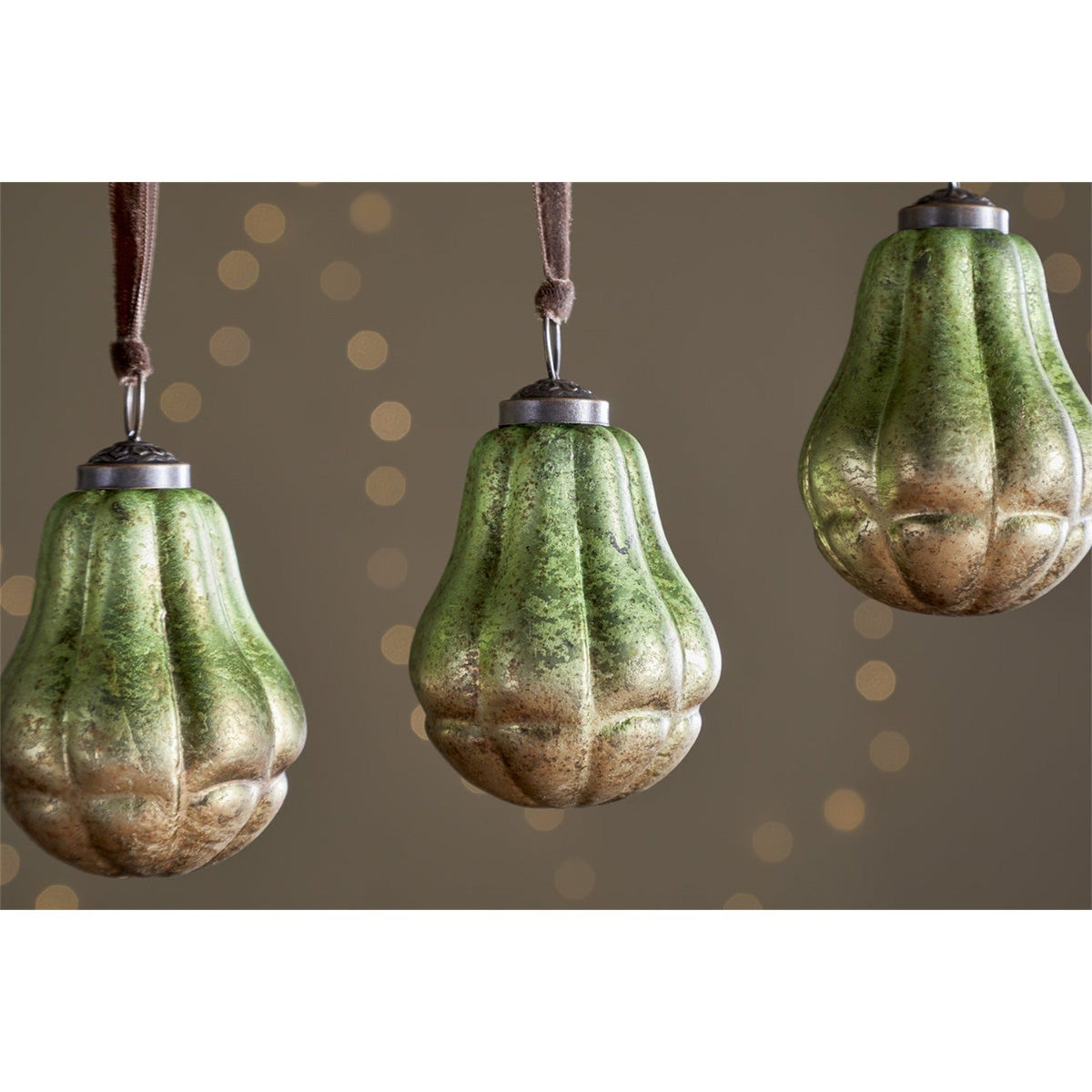 Jasaan Pear Glass Baubles - Green Smoke - Set of 3