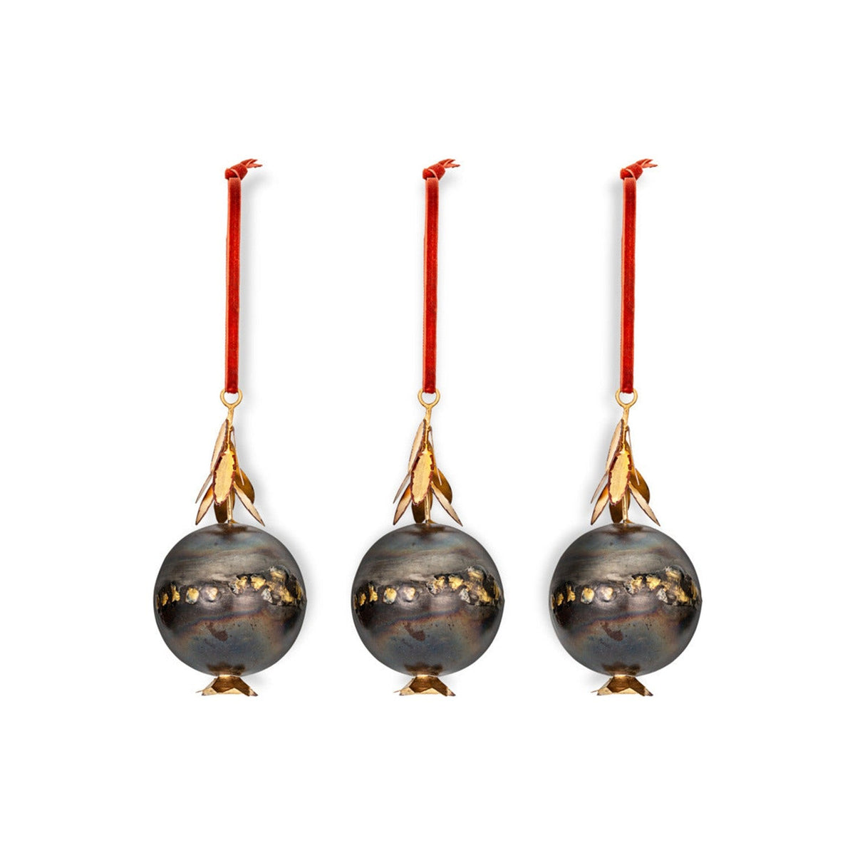 Kalira Pomegranate Baubles - Black & Brass - Set of 3