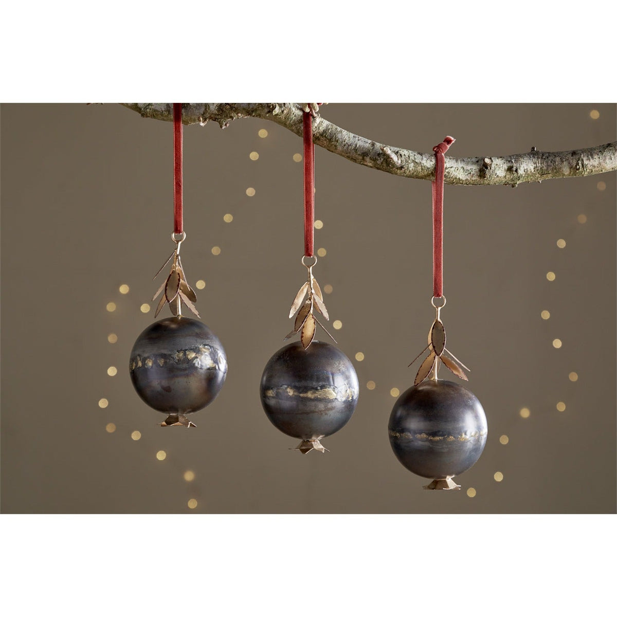 Kalira Pomegranate Baubles - Black & Brass - Set of 3