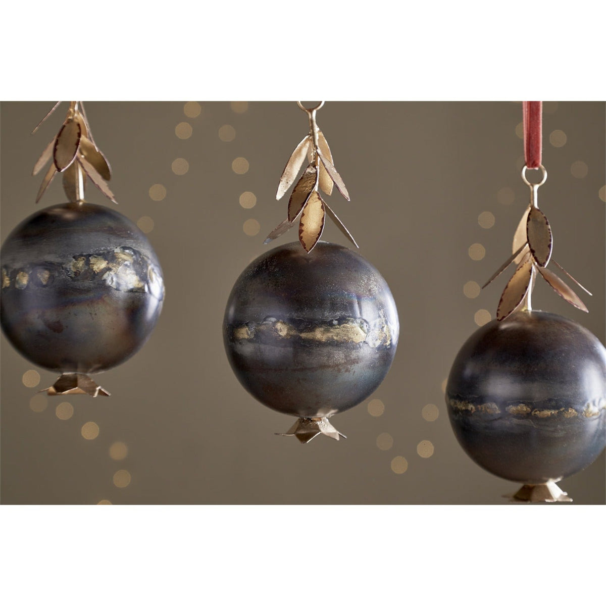 Kalira Pomegranate Baubles - Black & Brass - Set of 3