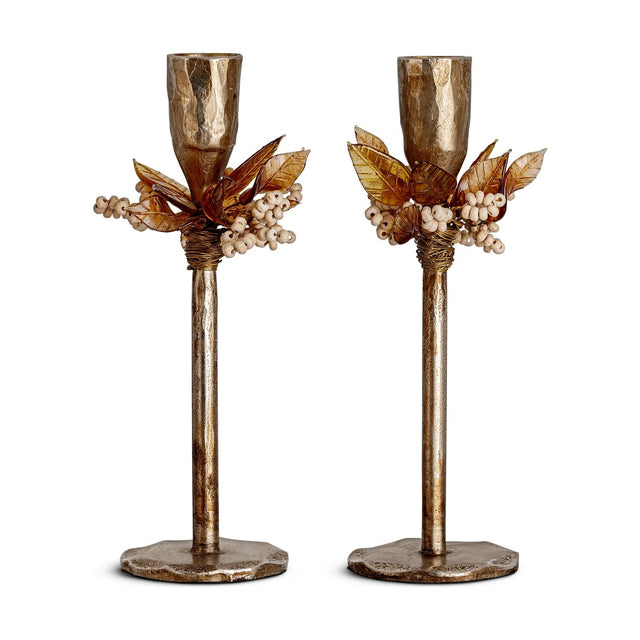 Parili Leaf Christmas Candle Holder - Ochre - Set of 2