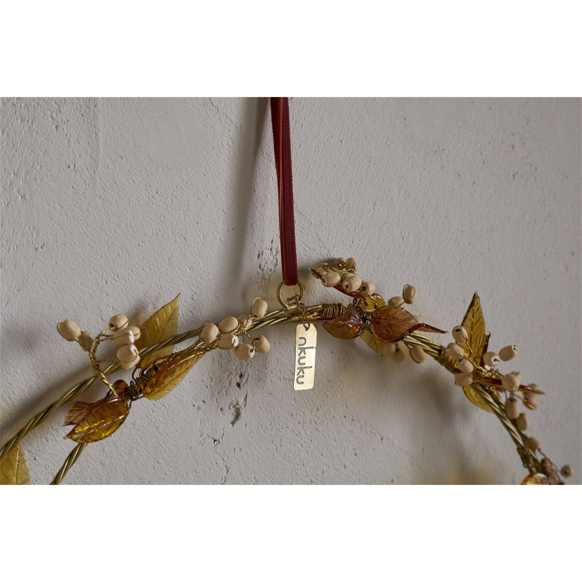Parili Large Glass Leaf Christmas Wreath - Ochre