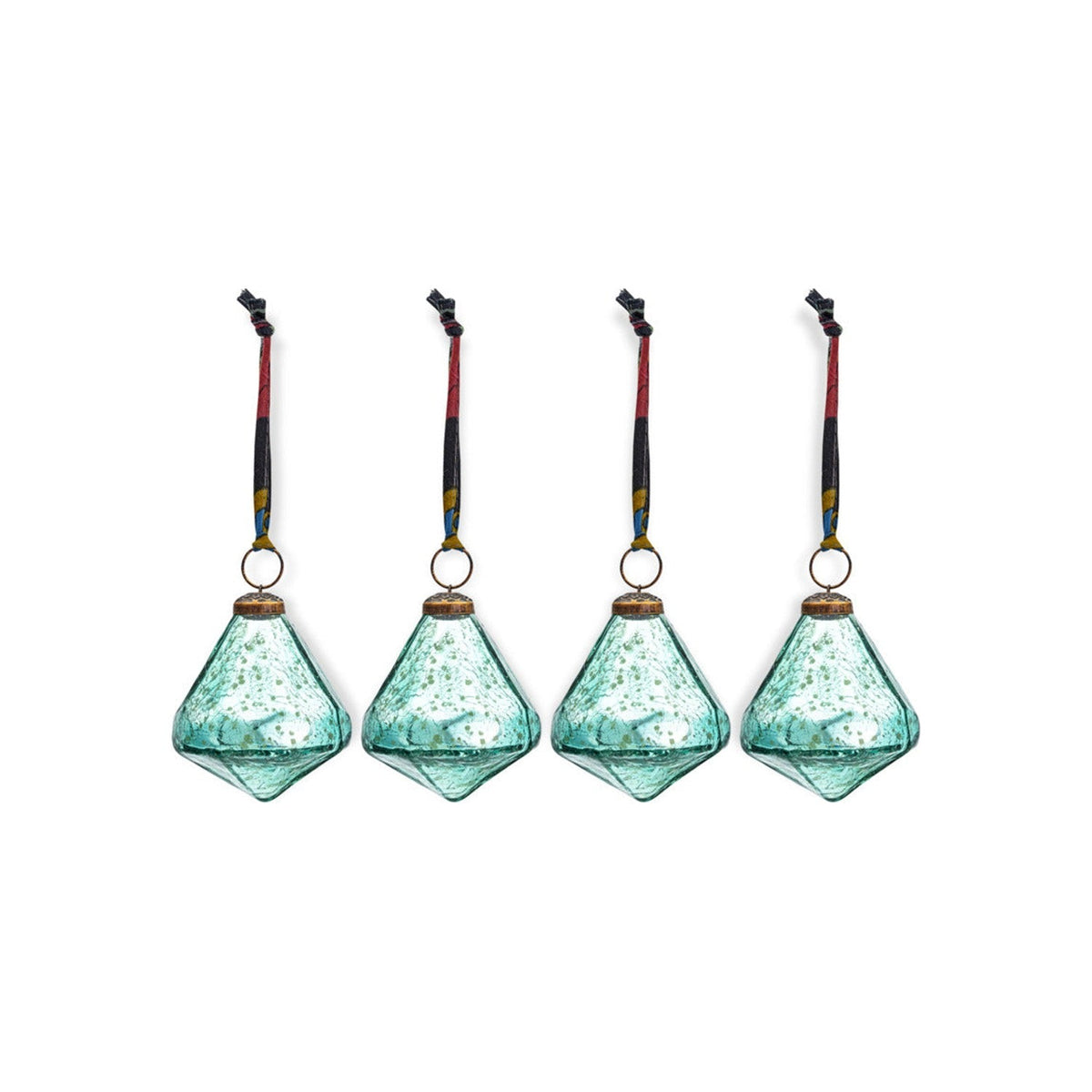 Tamti Glass Baubles - Teal Crackle - Set of 4