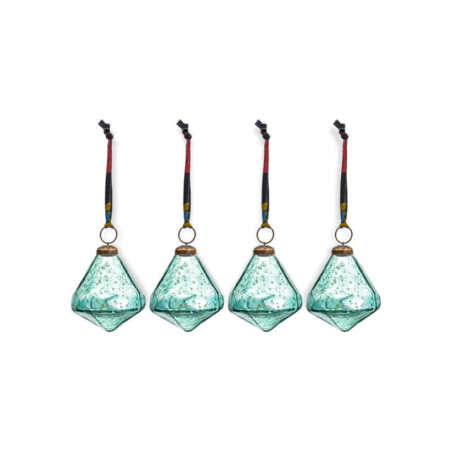 Tamti Glass Baubles - Teal Crackle - Set of 4