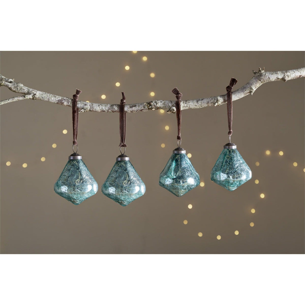 Tamti Glass Baubles - Teal Crackle - Set of 4