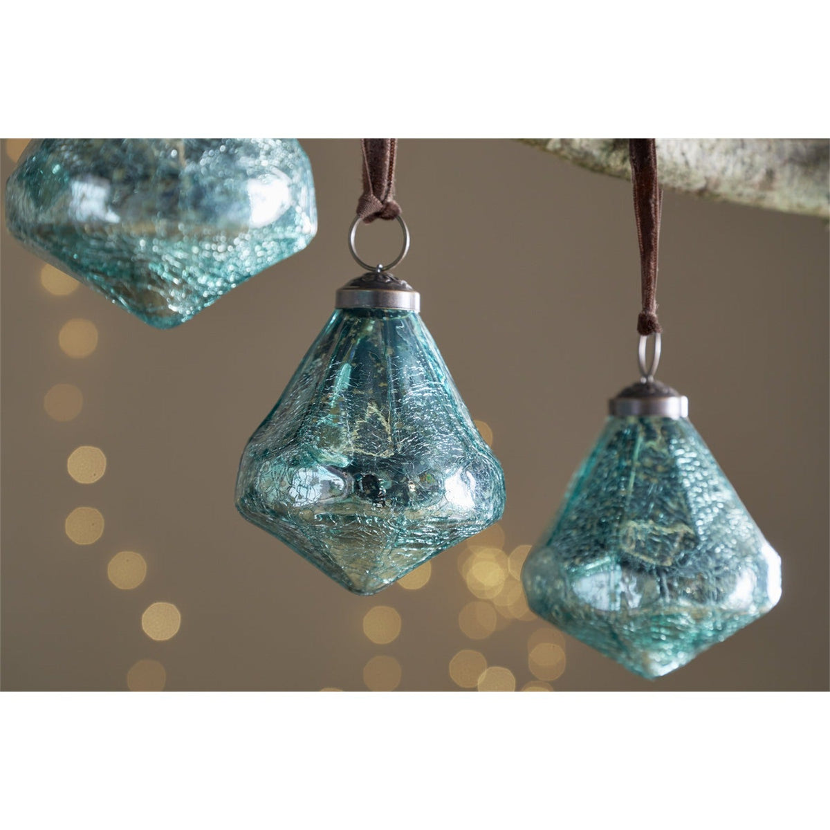 Tamti Glass Baubles - Teal Crackle - Set of 4