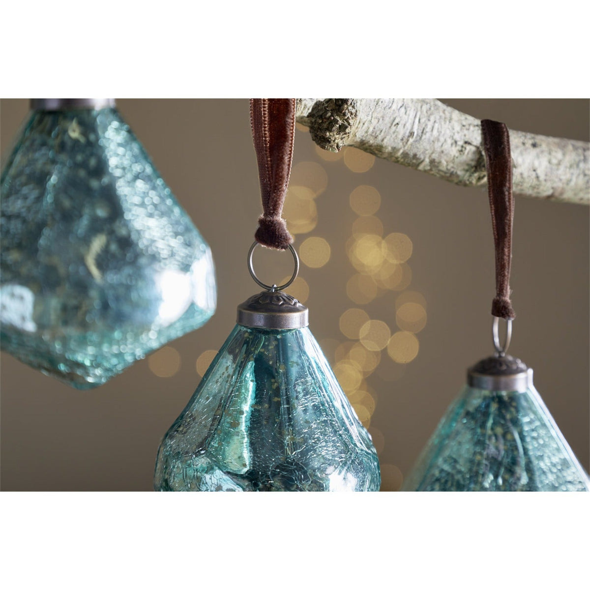 Tamti Glass Baubles - Teal Crackle - Set of 4