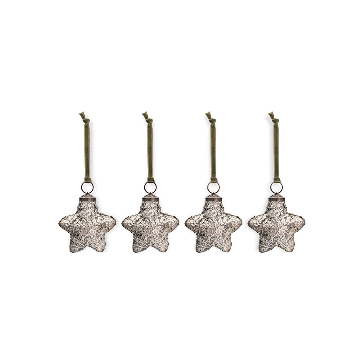 Riyara Glass Star Baubles - Silver Sparkle - Set of 4